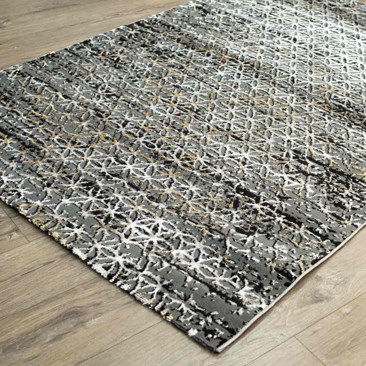 Rug carpet Lyon R3860-64 Black - Beige - Gold